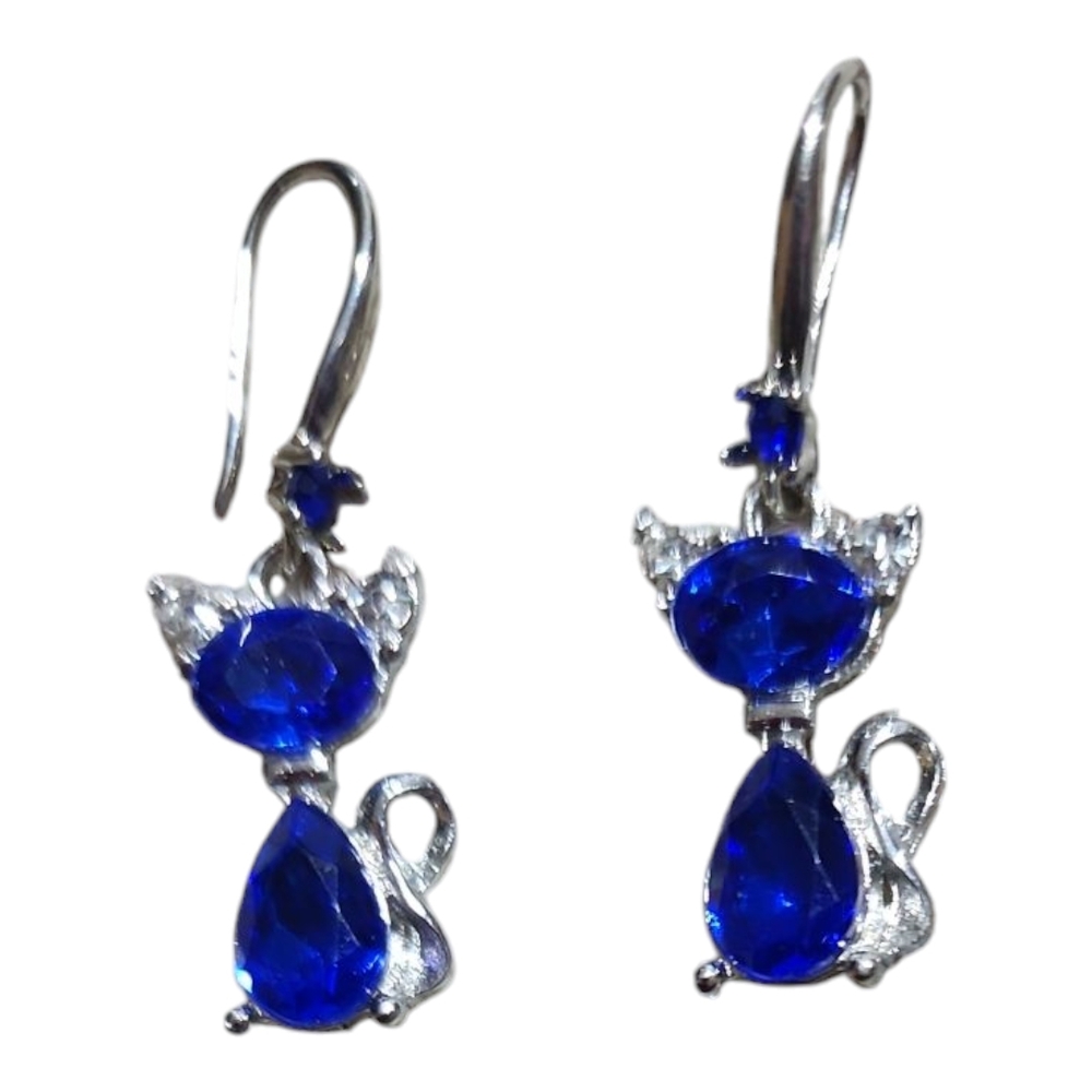 Elegant Blue and Silver Cat Earrings
